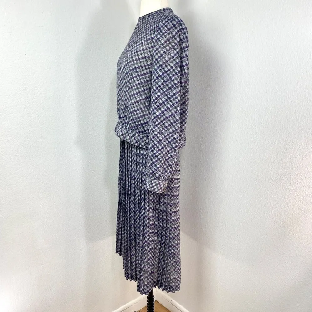 Vintage 80s Two-Piece Skirt & Blouse Med 8 Julie Miller Purple Plaid Lightweight